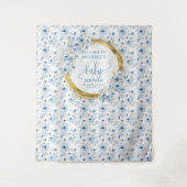 Schattigee Dusty Blue Gold Flowers Baby shower Ach Wandkleed (Voorkant)