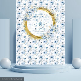 Schattigee Dusty Blue Gold Flowers Baby shower Ach Wandkleed