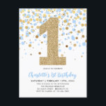 Schattigee Dusty Blue Gold Glitter Confetti 1e Ver Briefkaart<br><div class="desc">Een schattige en leuke Dusty Blue Pink Gold Glitter Sparkle Confetti Verjaardagsfeestuitnodiging</div>