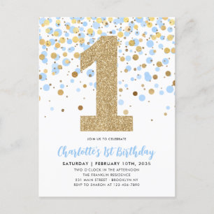 Schattigee Dusty Blue Gold Glitter Confetti 1e Ver Briefkaart