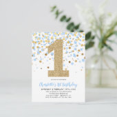 Schattigee Dusty Blue Gold Glitter Confetti 1e Ver Briefkaart (Staand voorkant)