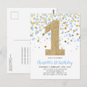 Schattigee Dusty Blue Gold Glitter Confetti 1e Ver Briefkaart (Voorkant / Achterkant)