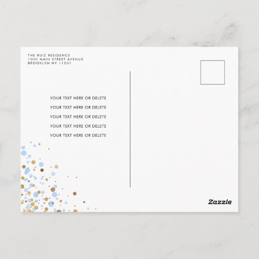 Schattigee Dusty Blue Gold Glitter Confetti 1e Ver Briefkaart (Achterkant)