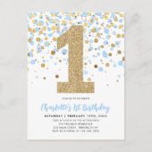 Schattigee Dusty Blue Gold Glitter Confetti 1e Ver Briefkaart (Voorkant)