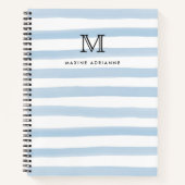 Schattigee Dusty Blue Waterverf Stripes Monogram N Notitieboek (Voorkant)