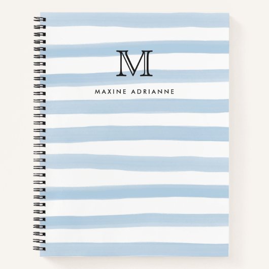 Schattigee Dusty Blue Waterverf Stripes Monogram N Notitieboek (Voorkant)