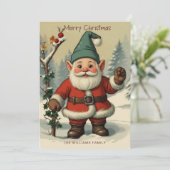 Schattigee Dwerg Santa in Sneeuw Kerstmis Vakantie Feestdagenkaart (Staand voorkant)
