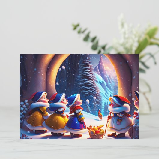Schattigee dwergjes verwachten kerstavond feestdagenkaart (Staand voorkant)