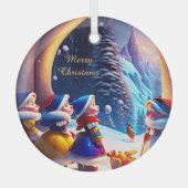 Schattigee dwergjes verwachten kerstavond glas ornament (Voorkant)