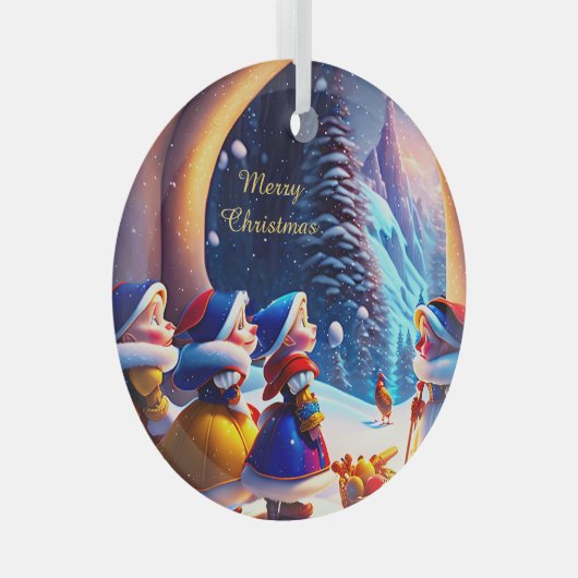 Schattigee dwergjes verwachten kerstavond glas ornament (Voorkant Rechts)