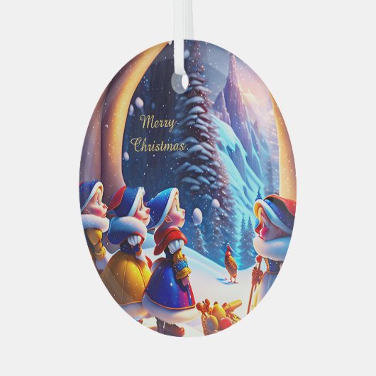Schattigee dwergjes verwachten kerstavond glas ornament (Voorkant links)