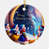 Schattigee dwergjes verwachten kerstavond keramisch ornament (Voorkant)