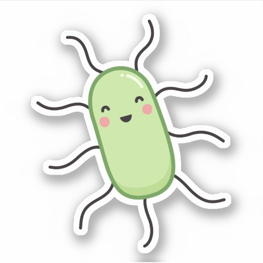 Schattigee E. coli bacterie - kawaii microbe Sticker (Voorkant)