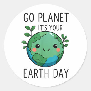 Schattigee Earth Day Go Planet is een bijzondere d Ronde Sticker