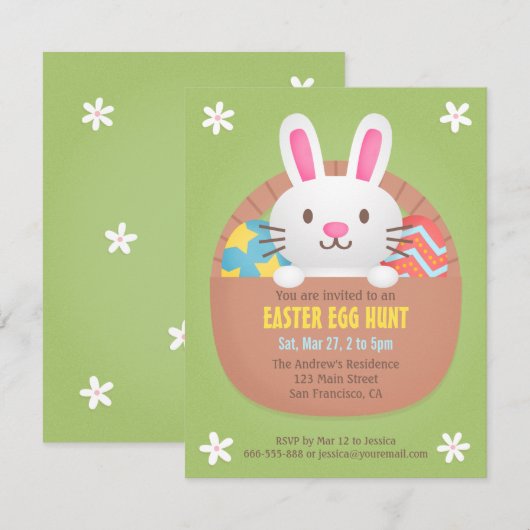 Schattigee Easter Bunny Egg Hunt Party Uitnodiging (Voorkant / Achterkant)