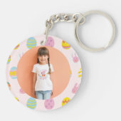 Schattigee Easter Bunny Egg Pattern Roze Foto Sleutelhanger (Achterkant)