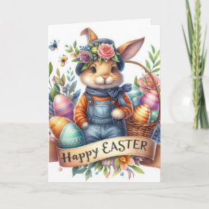 Schattigee Easter Bunny Overalls Illustratie Feestdagen Kaart