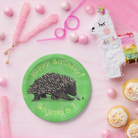 Schattigee Echidna en Bee cartoon Gepersonaliseerd Papieren Bordje (Feest)