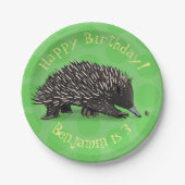 Schattigee Echidna en Bee cartoon Gepersonaliseerd Papieren Bordje (Voorkant)
