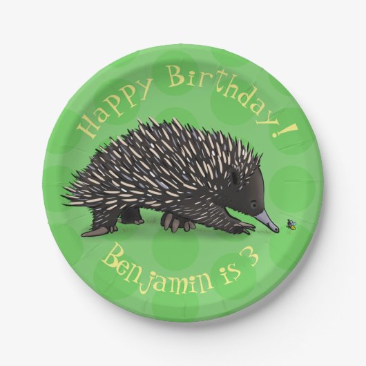 Schattigee Echidna en Bee cartoon Gepersonaliseerd Papieren Bordje (Voorkant)