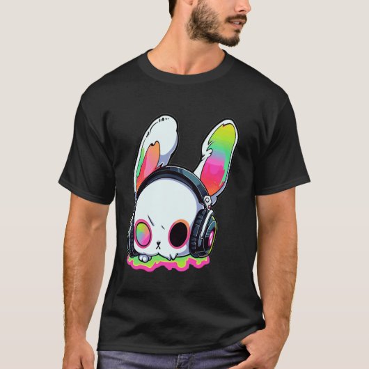 Schattigee EDM Bunny DJ Trippy Rave T-shirt (Voorkant)