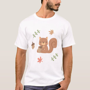 Schattigee Eekhoorn Acorn Herfstbladeren Patroon T-shirt