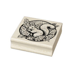 Schattigee Eekhoorn Art Natuur Liefhebbers Floral Rubberstempel