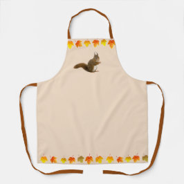 Schattigee eekhoorn en herfstbladeren op licht bei schort