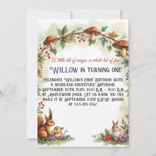 Schattigee eekhoorn en konijn eerste verjaardagsfe kaart (Voorkant)