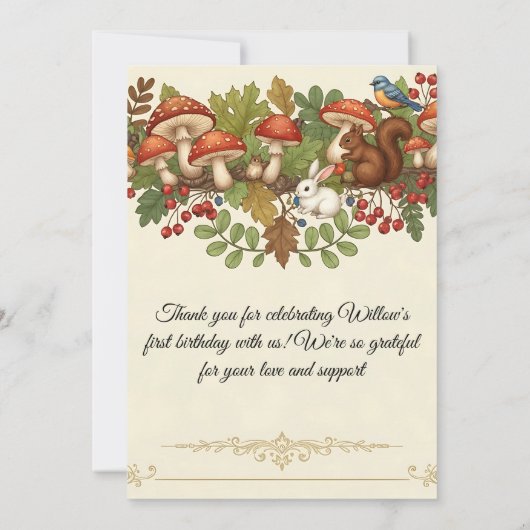 Schattigee eekhoorn en konijn eerste verjaardagsfe kaart (Achterkant)