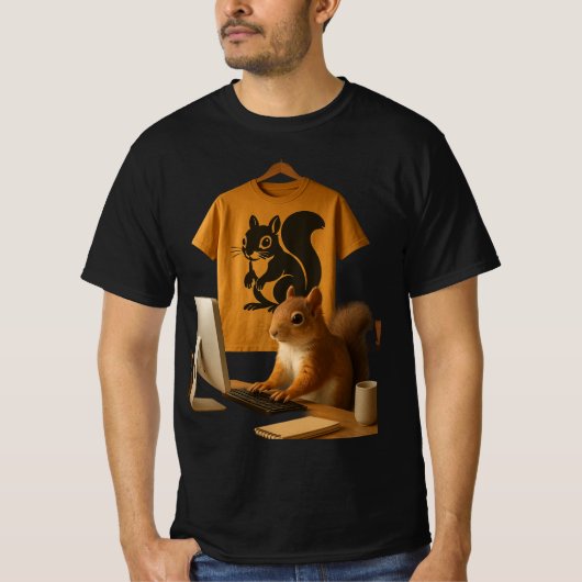 Schattigee eekhoorn en laptop grafisch T-shirt (Voorkant)