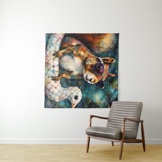 Schattigee eekhoorn geniet van een Float Trip Wandkleed (In Situ (horizontaal))