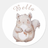 Schattigee eekhoorn, gepersonaliseerde baby bodysu ronde sticker (Voorkant)