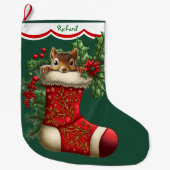 Schattigee eekhoorn gluren grote kerstsok (Voorkant)