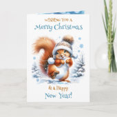 Schattigee eekhoorn in de sneeuw gepersonaliseerde feestdagen kaart (Voorkant)