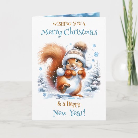 Schattigee eekhoorn in de sneeuw gepersonaliseerde feestdagen kaart (Voorkant)