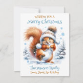 Schattigee eekhoorn in de sneeuw gepersonaliseerde feestdagenkaart (Voorkant)