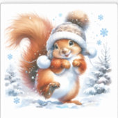 Schattigee eekhoorn in de sneeuwkerst sticker (Voorkant)
