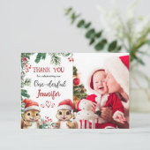 Schattigee Eekhoorn Kerstmis 1° Verjaardag Dank u Bedankkaart (Staand voorkant)