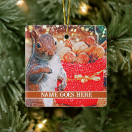Schattigee eekhoorn kerstnoten keramisch ornament
