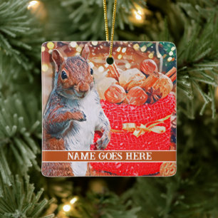 Schattigee eekhoorn  kerstnoten keramisch ornament