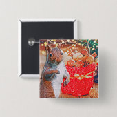 Schattigee eekhoorn kerstnoten vakantie vierkante button 5,1 cm (Voorkant /achterkant)