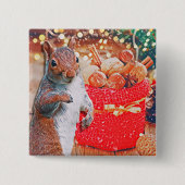 Schattigee eekhoorn kerstnoten vakantie vierkante button 5,1 cm (Voorkant)