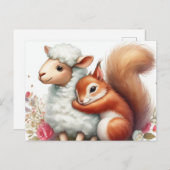 Schattigee eekhoorn knuffelt een schaap briefkaart (Voorkant / Achterkant)
