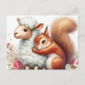 Schattigee eekhoorn knuffelt een schaap briefkaart (Voorkant)