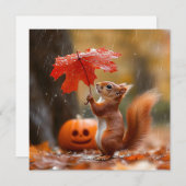 Schattigee Eekhoorn met een Bladparaplu - Herfstre Feestdagenkaart (Voorkant / Achterkant)