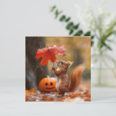 Schattigee Eekhoorn met een Bladparaplu - Herfstre Feestdagenkaart (Staand voorkant)