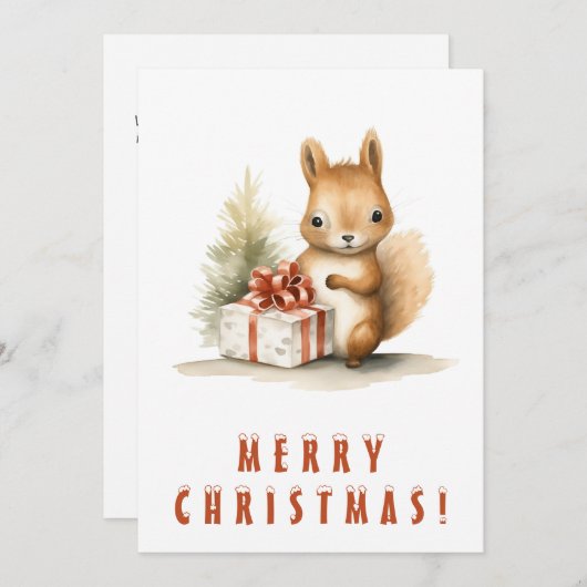 Schattigee eekhoorn met kerstcadeau Vrolijk kerstf Feestdagenkaart (Voorkant / Achterkant)