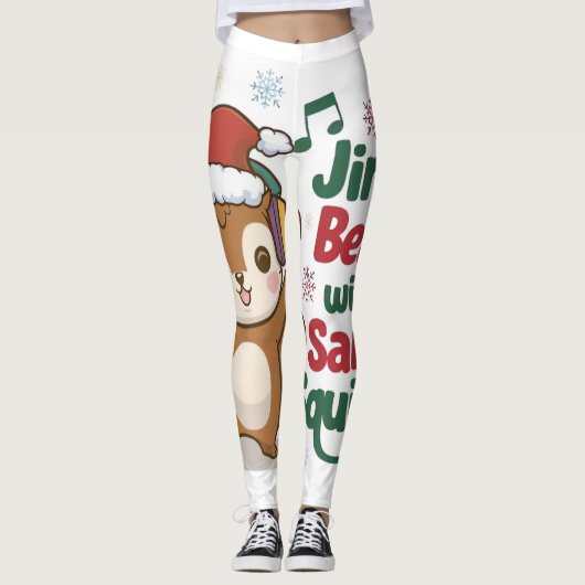 Schattigee eekhoorn met kerstmuts en hoofdtelefoon leggings (Voorkant)
