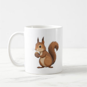 Schattigee eekhoorn met moer om te eten koffiemok